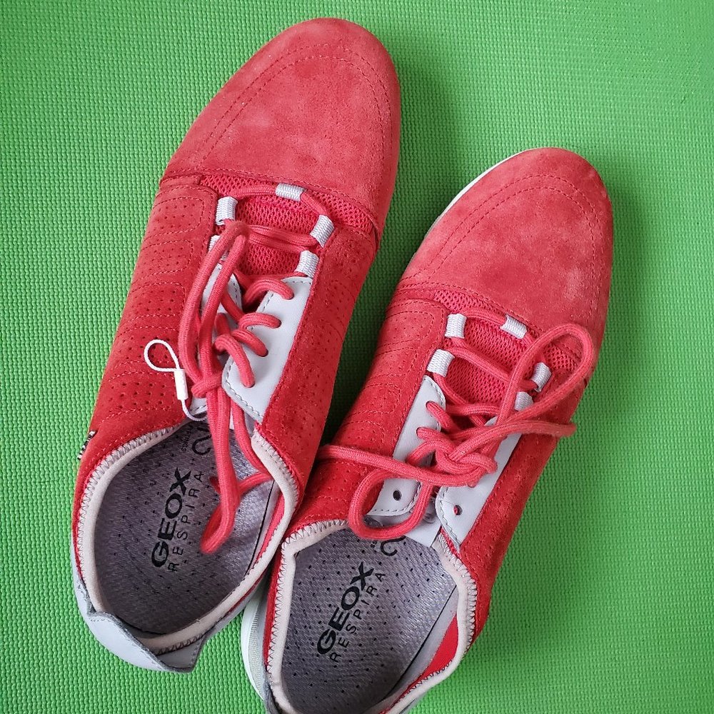 New Geox Respira Red Suede Walking Shoes Men US Size 8 Italian Patent